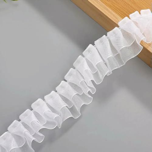 4 cm transparente, glänzende Organza-Plissee-Spitze, doppellagig, gerüschter Besatzstoff, Hochzeitsbühnenkleid, Kragenmanschetten, Randdekoration, Weiß, 4 x 100 cm 4 cm transparente, glänzende Organza-Plissee-Spitze, doppellagig, gerüschter Besatzstoff, Hochzeitsbühnenkleid, Kragenmanschetten, Randdekoration, Weiß, 4 x 100 cm von BSGUZ