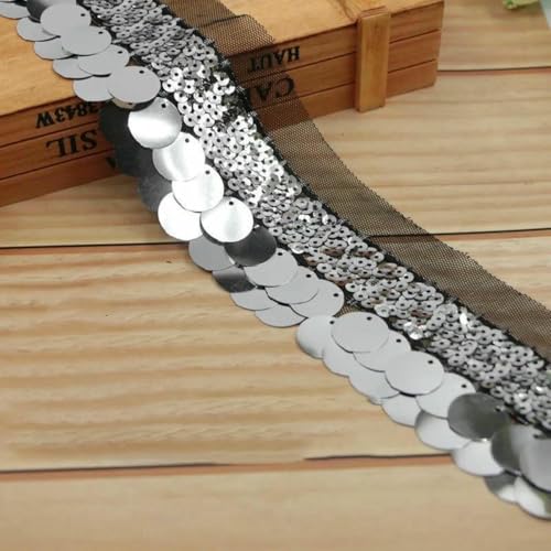 4-farbige glitzernde Pailletten mit Quasten und Spitze, DIY-Modell, Laufstegkostüme, Handtaschen, Hüte, Kleider, Rockbesätze, Dekorationen – Grau Schwarz – 1 Yard 4-farbige glitzernde Pailletten mit Quasten und Spitze, DIY-Modell, Laufstegkostüme, Handtaschen, Hüte, Kleider, Rockbesätze, Dekorationen – Grau Schwarz – 1 Yard von BSGUZ