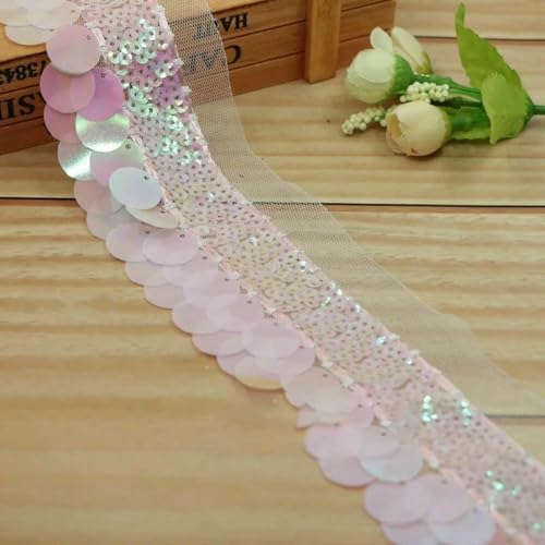 4-farbige glitzernde Pailletten mit Quasten und Spitze, DIY-Modell, Laufstegkostüme, Handtaschen, Hüte, Kleider, Rockbesätze, Dekorationen – Pink – 1 Yard 4-farbige glitzernde Pailletten mit Quasten und Spitze, DIY-Modell, Laufstegkostüme, Handtaschen, Hüte, Kleider, Rockbesätze, Dekorationen – Pink – 1 Yard von BSGUZ