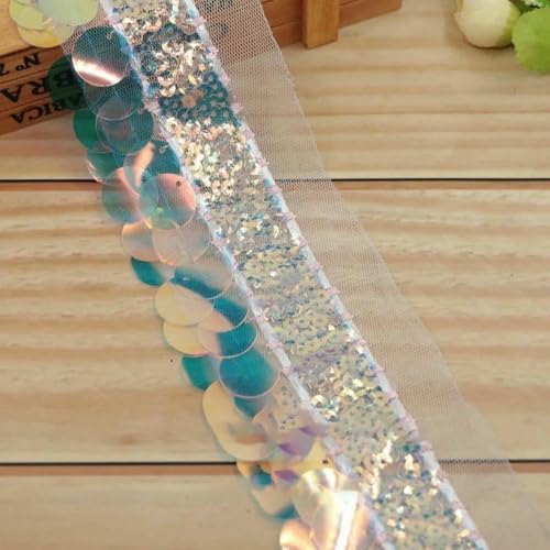 4-farbige glitzernde Pailletten mit Quasten und Spitze, DIY-Modell, Laufstegkostüme, Handtaschen, Hüte, Kleider, Rockbesätze, Dekorationen – Silberweiß – 1 Yard 4-farbige glitzernde Pailletten mit Quasten und Spitze, DIY-Modell, Laufstegkostüme, Handtaschen, Hüte, Kleider, Rockbesätze, Dekorationen – Silberweiß – 1 Yard von BSGUZ