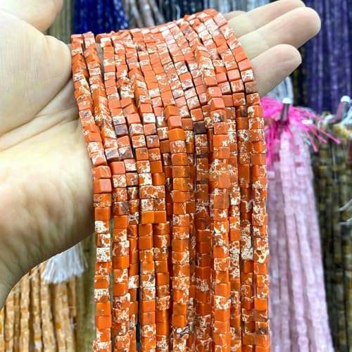 4 x 4,0 mm quadratischer Naturstein, grüner Phönix-Jaspis, lose Abstandsperlen zur Schmuckherstellung, DIY-Ohrringe, Armband-Charms, Zubehör – orangefarbenes Meeressediment – 4 x 4,0 mm, 38–40 von BSGUZ