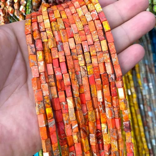 4 x 9 mm quadratischer Naturstein, dunkelvioletter Meeressediment-Jaspis, türkisfarbener Abstandshalter, Perlen zur Schmuckherstellung, DIY-Armbänder, Zubehör – quadratisch, orange – 4 x 9 mm von BSGUZ
