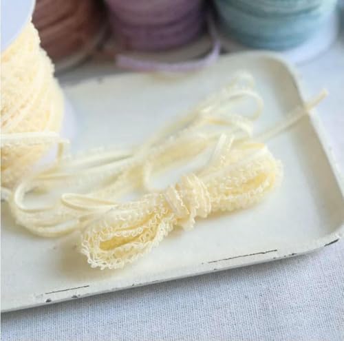 5 Meter/Los Zarte Blumenrüschen Elastische Spitzenbesätze Dünnes Spitzenband DIY Nähen Kleidungsstücke Heimtextilien Stoff Ornamente 6mm-Beige Gelb von BSGUZ