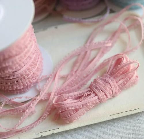 5 Meter/Los Zarte Blumenrüschen Elastische Spitzenbesätze Dünnes Spitzenband DIY Nähen Kleidungsstücke Heimtextilien Stoff Ornamente 6mm-Rosa von BSGUZ