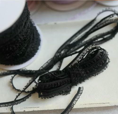 5 Meter/Los Zarte Blumenrüschen Elastische Spitzenbesätze Dünnes Spitzenband DIY Nähen Kleidungsstücke Heimtextilien Stoff Ornamente 6mm-schwarz von BSGUZ