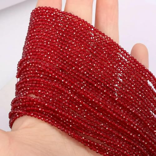 5 Stränge 2 mm 3,0 mm Naturstein kleine Perlen Hydro runde facettierte Kristall-Abstandshalter Glasperlen Armband DIY Schmuckherstellung Halskette-Rot-3,0 mm (ca. 600 St von BSGUZ
