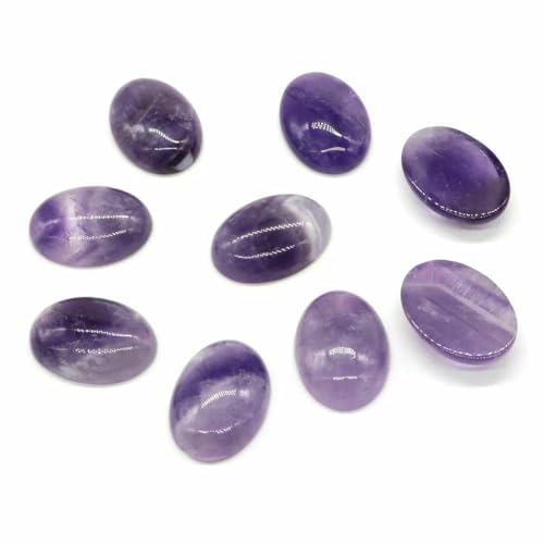 5 Stück/Los ovale Cabochon-Lose-Perlen, natürlicher Kristallstein, flache Rückseite, Kamee-Abstandshalter für Schmuckherstellung, DIY-Anhänger, Halskette – Amethyst – 20 x 30 mm von BSGUZ