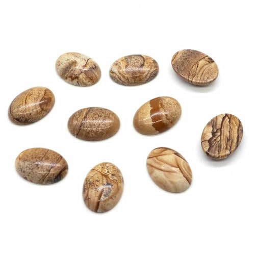 5 Stück/Los ovale Cabochon-Lose Perlen, natürlicher Kristallstein, flache Rückseite, Kamee-Abstandshalter für Schmuckherstellung, DIY-Anhänger, Halskette – Bildjaspis – 8 x 10 mm von BSGUZ