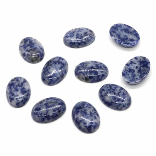 5 Stück/Los ovale Cabochon-Lose-Perlen, natürlicher Kristallstein, flache Rückseite, Kamee-Abstandshalter für Schmuckherstellung, DIY-Anhänger, Halskette – Blauer Fleck Jade – 30 x 40 mm von BSGUZ