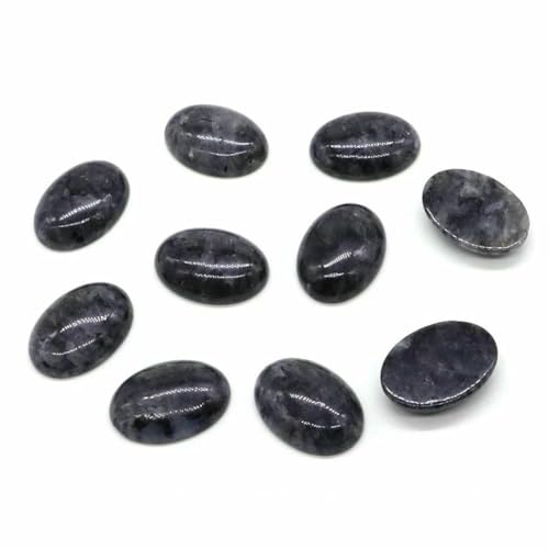 5 Stück/Los ovale Cabochon-Lose-Perlen, natürlicher Kristallstein, flache Rückseite, Kamee-Abstandshalter für Schmuckherstellung, DIY-Anhänger, Halskette – Schwarzer Larvikit – 13 x 18 mm von BSGUZ