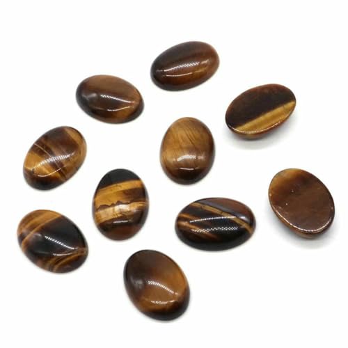 5 Stück/Los ovale Cabochon-Lose-Perlen, natürlicher Kristallstein, flache Rückseite, Kamee-Abstandshalter für Schmuckherstellung, DIY-Anhänger, Halskette – Tigerauge – 8 x 10 mm von BSGUZ