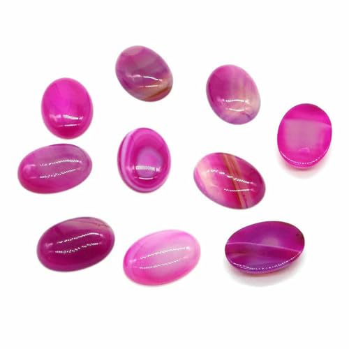 5 Stück/Los ovale Cabochon-Lose-Perlen, natürlicher Kristallstein, flache Rückseite, Kamee-Abstandshalter für Schmuckherstellung, DIY-Anhänger, Halskette – rosa gestreifter Achat – 20 x 30 mm von BSGUZ