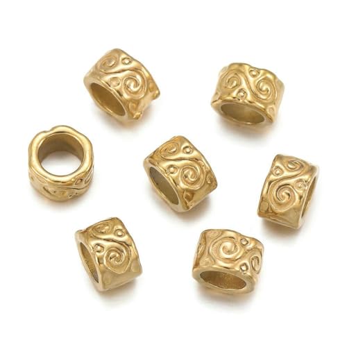5 Stück/Packung 4 x 6 mm Edelstahl-Rohr mit großem Loch, runde Abstandsperlen für Bettelarmbänder, Halsketten, DIY-Schmuckherstellung, Zubehör, Gold, 4,0 mm von BSGUZ