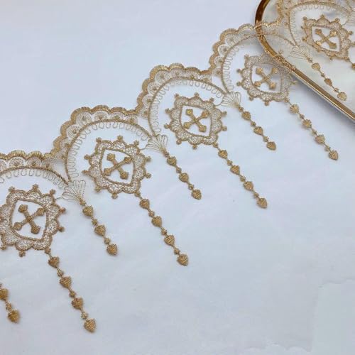 5 Yard Spitzenstoff, Tischläufer, Rock, Netz, Lolita, Schmuck, Party, Breite 23 cm, Gold, 10 Yard von BSGUZ