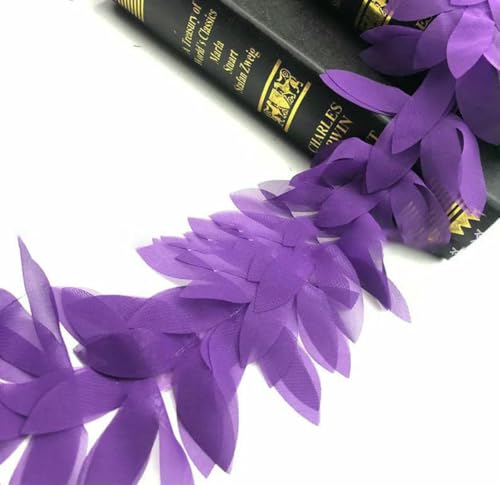 5 Yards 3D-Chiffon-Blumenspitze, appliziert, Handarbeit, Nähbesätze für Kleiderdekoration, 8–10 cm, Dunkelviolett, 5 Yards von BSGUZ