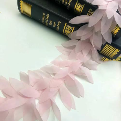 5 Yards 3D-Chiffon-Blumenspitze, appliziert, Handarbeit, Nähbesätze für Kleiderdekoration, 8–10 cm, Hellrosa, 5 Yards 5 Yards 3D-Chiffon-Blumenspitze, appliziert, Handarbeit, Nähbesätze für Kleiderdekoration, 8–10 cm, Hellrosa, 5 Yards von BSGUZ