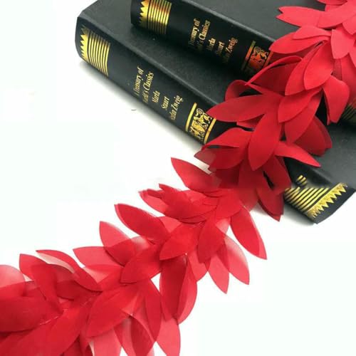 5 Yards 3D-Chiffon-Blumenspitze, appliziert, Handarbeit, Nähbesätze für Kleiderdekoration, 8–10 cm, Rot, 5 Yards von BSGUZ