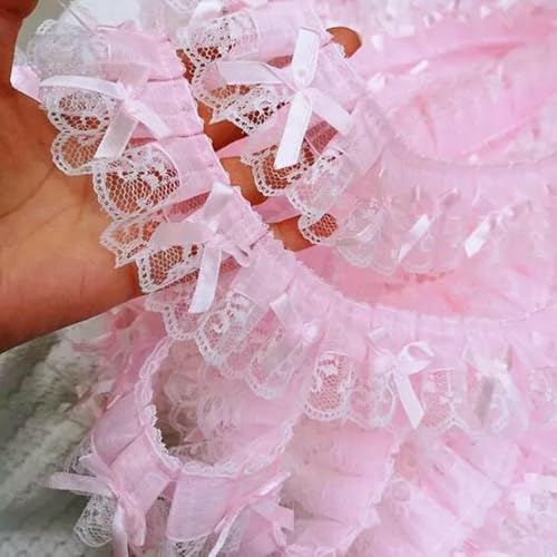 5 cm breite rosa Stickerei 3D-Blume Tüll Spitze Stoffbesatz Band DIY Nähen Applikation Kragen Fransen Quaste Hochzeit Guipure Dekor-Rosa-1 Yard von BSGUZ