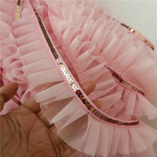 5 cm breites, luxuriöses, rosa 3D-Plissee-Spitzenband mit Glitzer-Pailletten, Rüschenbesatz, Kragen, Ballkleid, Kleidung, DIY-Applikation, Guipure-Zubehör – Standard 5 cm breites, luxuriöses, rosa 3D-Plissee-Spitzenband mit Glitzer-Pailletten, Rüschenbesatz, Kragen, Ballkleid, Kleidung, DIY-Applikation, Guipure-Zubehör – Standard von BSGUZ
