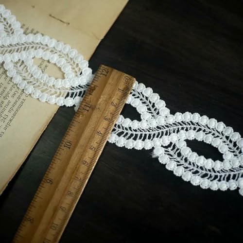 5 cm breites, weißes und schwarzes Baumwoll-Stickband, Guipure-Spitzenstoff, Applikation auf Kleidung, Vorhängen, Bekleidung, DIY-Nähzubehör, 4 Weiß von BSGUZ