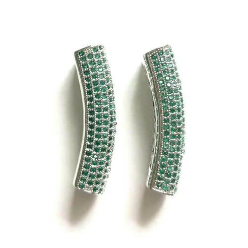 5 teile/los Grün Zirkonia Gepflastert Rohr Bar Spacer Perlen für Frau Armband Machen Taille Handwerk DIY Herzstück Schmuck Zubehör Groß-silber von BSGUZ