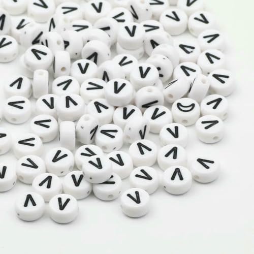 50/100/200 Stück/Los 7 x 4,0 mm weiße runde AZ-Alphabet-Buchstaben-Acryl-Abstandshalterperlen für die Schmuckherstellung, DIY-Armbandzubehör-V-100 Stück 50/100/200 Stück/Los 7 x 4,0 mm weiße runde AZ-Alphabet-Buchstaben-Acryl-Abstandshalterperlen für die Schmuckherstellung, DIY-Armbandzubehör-V-100 Stück von BSGUZ