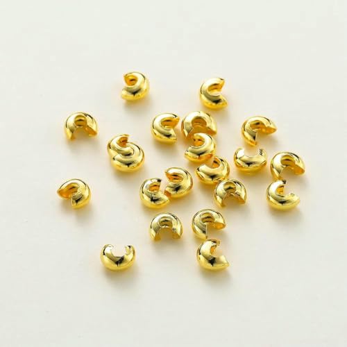 50/100 Stück 3/4/5 mm 14 K/18 K vergoldetes Messing offene Quetschperlen Abdeckungen Quetschperlen Stopper Abstandsperlen für DIY-Schmuckherstellung-18 K Gold-5 mm x 100 von BSGUZ