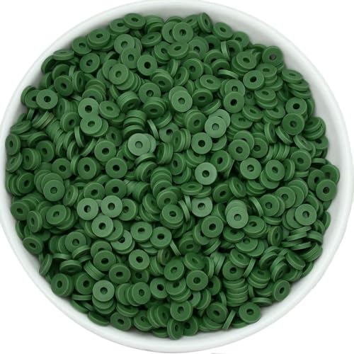 50 Gramm 6 mm Tonperlen zur Herstellung von Armbändern, flache runde Polymer-Tonperlen, Heishi-Perlen zur Schmuckherstellung, Armbänder, Halsketten, 286, Armeegrün von BSGUZ