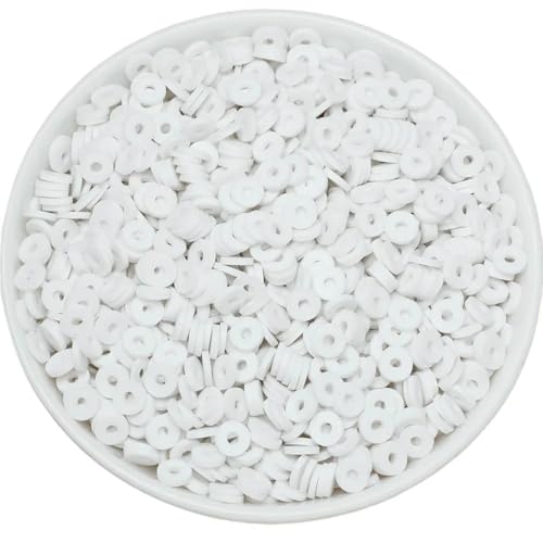 50 Gramm 6 mm Tonperlen zur Herstellung von Armbändern, flache runde Polymer-Tonperlen, Heishi-Perlen zur Schmuckherstellung, Armbänder, Halsketten, 292 weiß 50 Gramm 6 mm Tonperlen zur Herstellung von Armbändern, flache runde Polymer-Tonperlen, Heishi-Perlen zur Schmuckherstellung, Armbänder, Halsketten, 292 weiß von BSGUZ