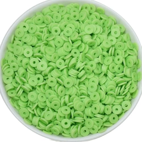 50 Gramm 6 mm Tonperlen zur Herstellung von Armbändern, flache runde Polymer-Tonperlen, Heishi-Perlen zur Schmuckherstellung, Armbänder, Halsketten – 273 helles Fruchtgrün von BSGUZ