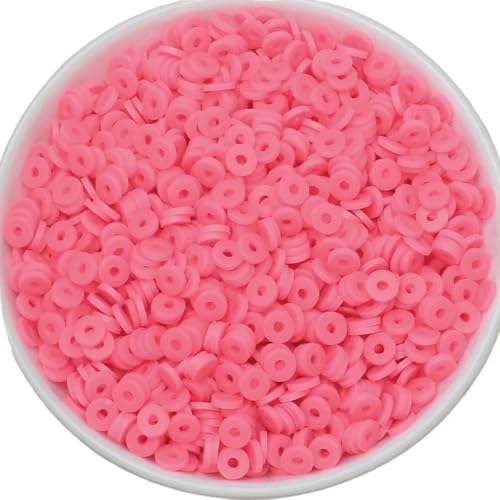 50 Gramm 6 mm Tonperlen zur Herstellung von Armbändern, flache runde Polymer-Tonperlen, Heishi-Perlen zur Schmuckherstellung, Armbänder, Halsketten – 372 Rosérot von BSGUZ