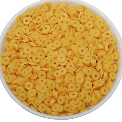50 Gramm 6 mm Tonperlen zur Herstellung von Armbändern, flache runde Polymer-Tonperlen, Heishi-Perlen zur Schmuckherstellung, Armbänder, Halsketten – 532 Gold von BSGUZ