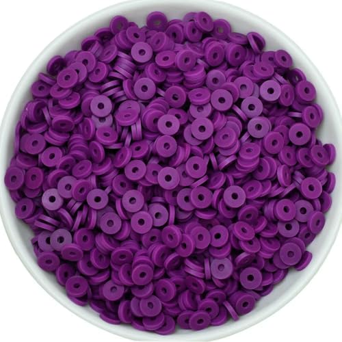 50 Gramm 6 mm Tonperlen zur Herstellung von Armbändern, flache runde Polymer-Tonperlen, Heishi-Perlen zur Schmuckherstellung, Armbänder, Halsketten – 685 Purpurrot von BSGUZ