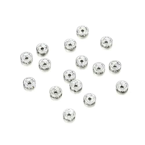 50 Stück/Los, 4 6 8 mm, goldfarbene Strass-Rondellen, Kristallperlen, lose Abstandsperlen für DIY-Schmuckherstellung, Zubehör, Zubehör, Silber, 4,0 mm x 50 Stück von BSGUZ