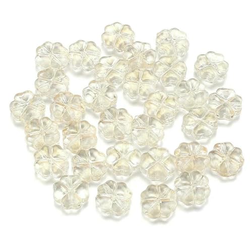 50 Stück/Los 10 mm farbige Perlen in Vierblattform zur Schmuckherstellung, lose Abstandshalter-Glasperlen, DIY-Armband, Halskette, Champagnerfarbe von BSGUZ
