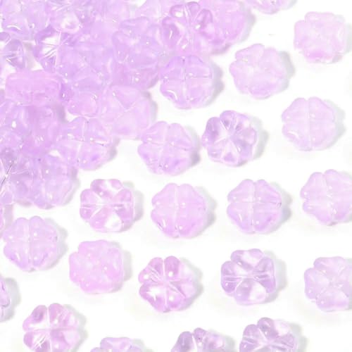 50 Stück/Los 10 mm farbige Perlen in Vierblattform zur Schmuckherstellung, lose Abstandshalter-Glasperlen, DIY-Armband-Halskette, Lila von BSGUZ