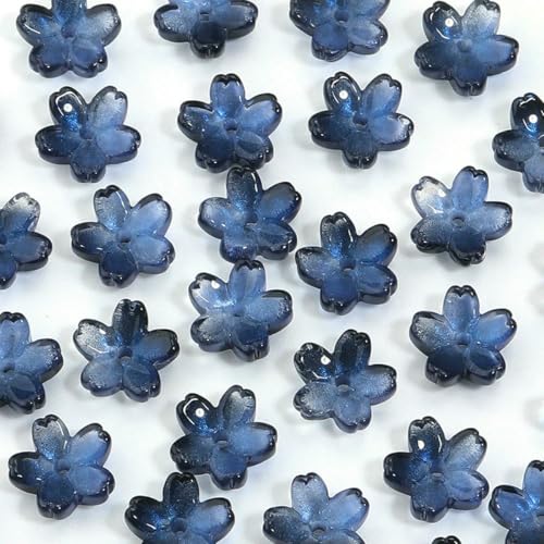 50 Stück/Los Bunte Kirschblüten-Lampwork-Perlen, lose Glasperlen für die Schmuckherstellung, DIY-Halskette, Armband, Bastelzubehör, blau/schwarz von BSGUZ