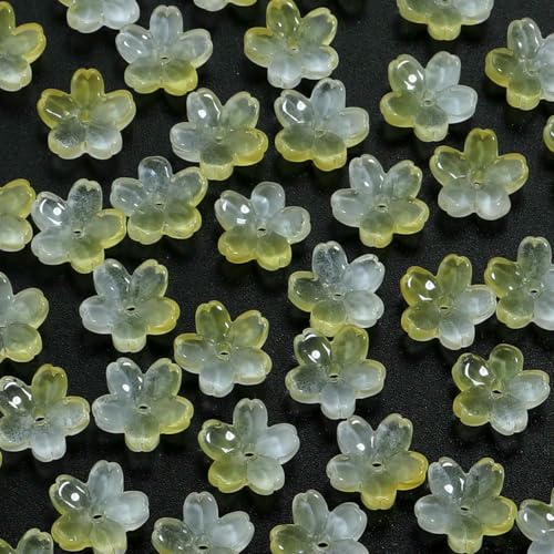 50 Stück/Los Bunte Kirschblüten-Lampwork-Perlen, lose Glasperlen für die Schmuckherstellung, DIY-Halskette, Armband, Bastelzubehör, hellgelb von BSGUZ