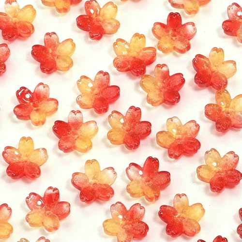 50 Stück/Los Bunte Kirschblüten-Lampwork-Perlen, lose Glasperlen für die Schmuckherstellung, DIY-Halskette, Armband, Bastelzubehör, rot/gelb von BSGUZ