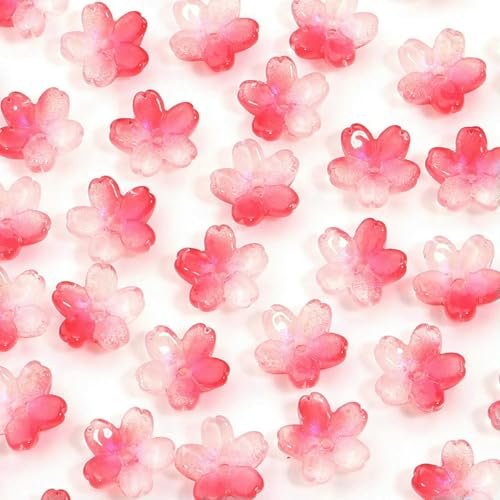 50 Stück/Los Bunte Kirschblüten-Lampwork-Perlen, lose Glasperlen für die Schmuckherstellung, DIY-Halskette, Armband, Bastelzubehör, rot von BSGUZ