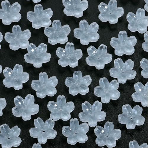 50 Stück/Los Bunte Kirschblüten-Lampwork-Perlen, lose Glasperlen für die Schmuckherstellung, DIY-Halskette, Armband, Bastelzubehör, weiß von BSGUZ