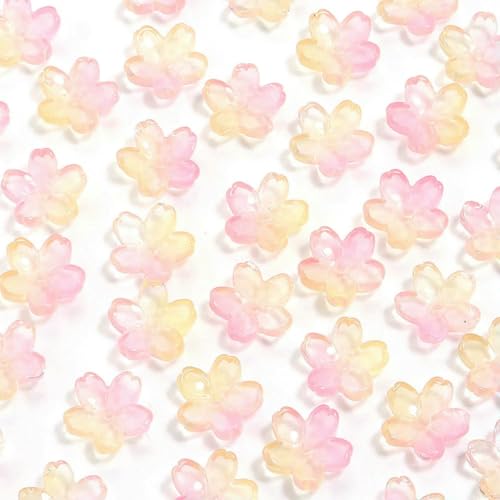 50 Stück/Los Bunte Kirschblüten-Lampwork-Perlen Lose Glasperlen für die Schmuckherstellung DIY Halskette Armband Bastelzubehör-Rosa Gelb von BSGUZ