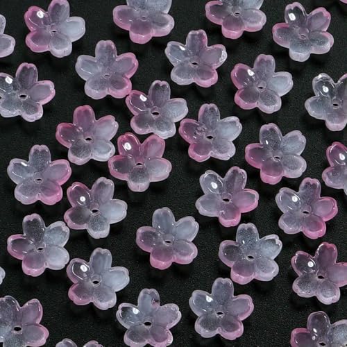 50 Stück/Los Bunte Kirschblüten-Lampwork-Perlen Lose Glasperlen für die Schmuckherstellung DIY Halskette Armband Bastelzubehör-Rosa von BSGUZ