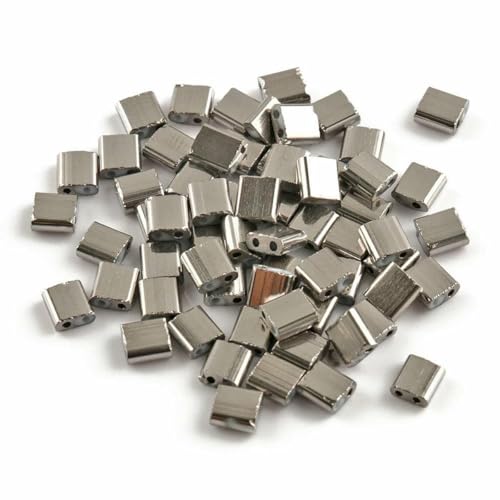 50 Stück/Los Taidian Rocailles-Perlen mit zwei Löchern für Schmuckherstellung, DIY-Armbänder, Halskettenzubehör, Bohemian-Stil, 5 x 5 x 2 mm, Silber, 5 x 5 x 2 mm, 50 St von BSGUZ