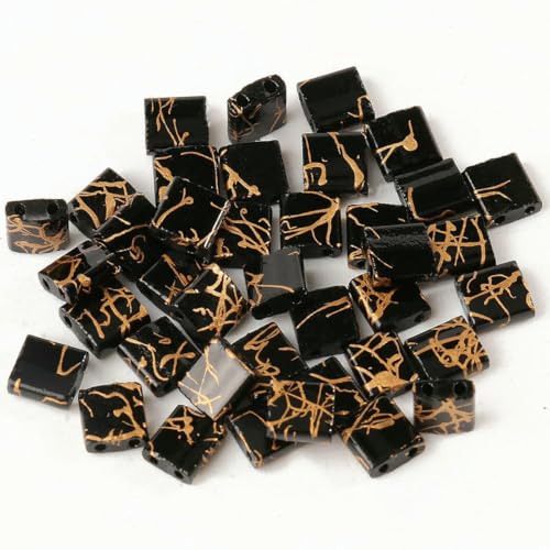 50 Stück/Los Taidian Rocailles-Perlen mit zwei Löchern für die Schmuckherstellung, DIY-Armbänder, Halskettenzubehör, Bohemian-Stil, 5 x 5 x 2 mm, gesponnenes Schwarz, 5 von BSGUZ
