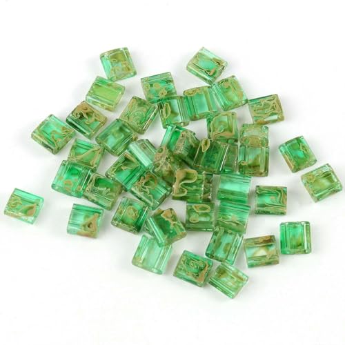 50 Stück/Los Taidian Rocailles-Perlen mit zwei Löchern für die Schmuckherstellung, DIY-Armbänder, Halskettenzubehör, Bohemian-Stil, 5 x 5 x 2 mm, transparentes Grün, 5 x von BSGUZ