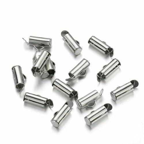 50 Stück Verschlussrohr-Crimp-Endkappen, Schiebeverschluss, Armbandschnallen für DIY-Verbinder, Schmuckherstellung, Zubehör, Rhodium, 40 mm von BSGUZ