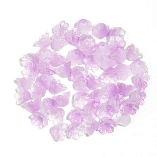 50 Stück bunte Maiglöckchen-Perlen in Blütenform, 12 x 7,5 mm, lose Murano-Glasperlen für DIY-Bastelarbeiten, Schmuckherstellung, Zubehör, Lila von BSGUZ