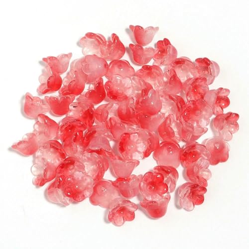 50 Stück bunte Maiglöckchen-Perlen in Blütenform, 12 x 7,5 mm, lose Murano-Glasperlen für DIY-Bastelarbeiten, Schmuckherstellung, Zubehör, Rot 50 Stück bunte Maiglöckchen-Perlen in Blütenform, 12 x 7,5 mm, lose Murano-Glasperlen für DIY-Bastelarbeiten, Schmuckherstellung, Zubehör, Rot von BSGUZ