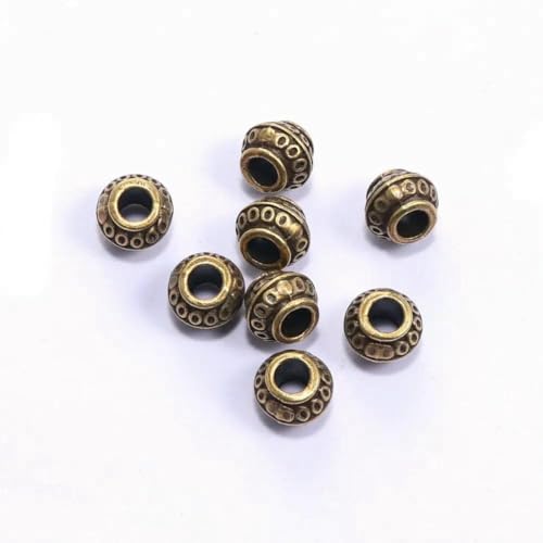 50 Stück tibetische Metallperlen mit großem Loch, lose Abstandshalter, für Schmuckherstellung, DIY-Armband, Halskette, Zubehör, Großhandelsbedarf, 50 Stück, Tibetische Bronze1 von BSGUZ